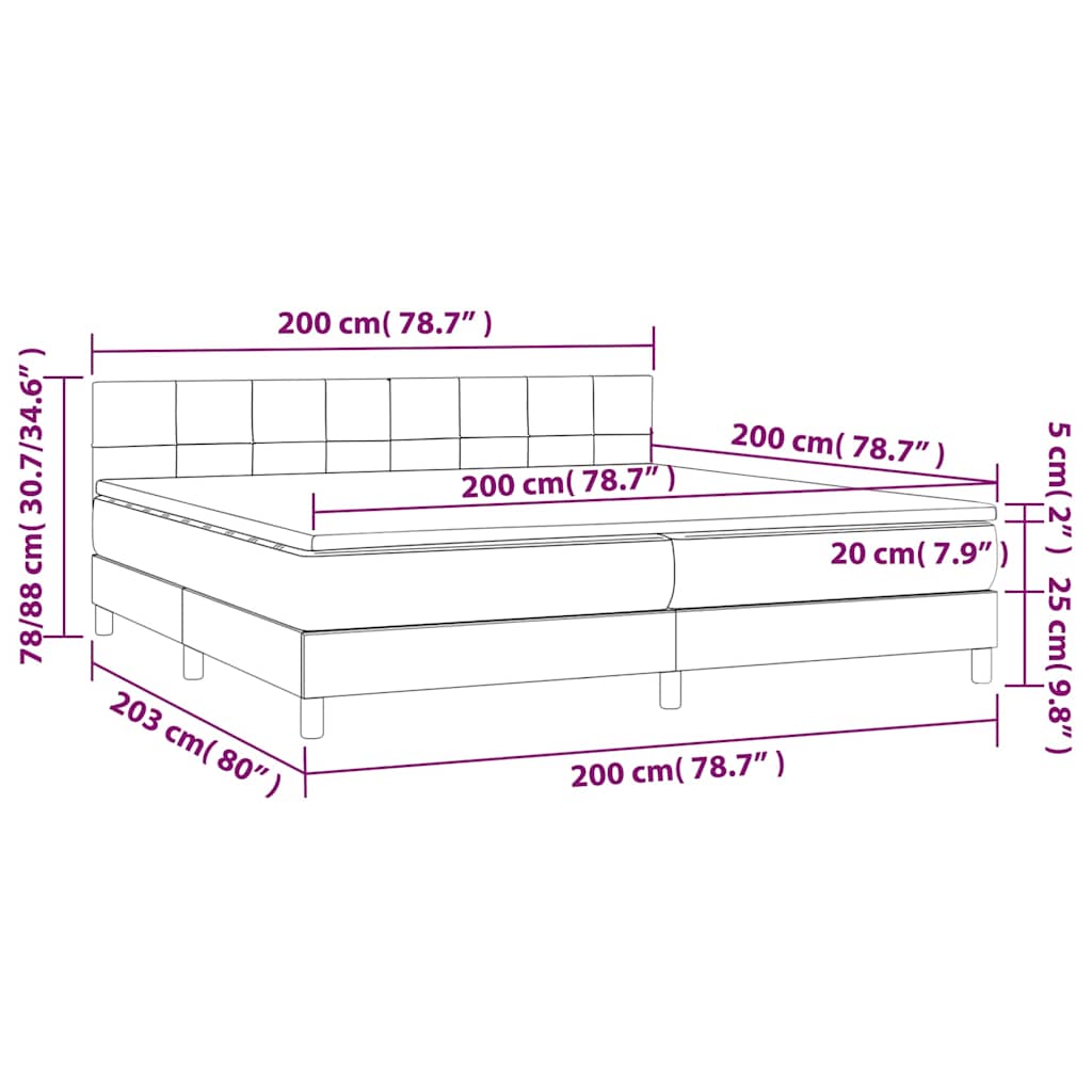vidaXL Κρεβάτι Boxspring με Στρώμα & LED Μαύρο 200x200 εκ. Βελούδινο
