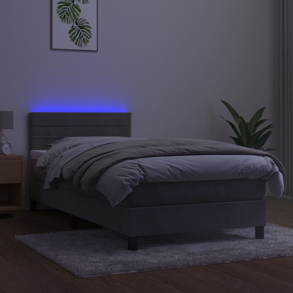 vidaXL Κρεβάτι Boxspring με Στρώμα & LED Αν.Γκρι 80x200 εκ. Βελούδινο