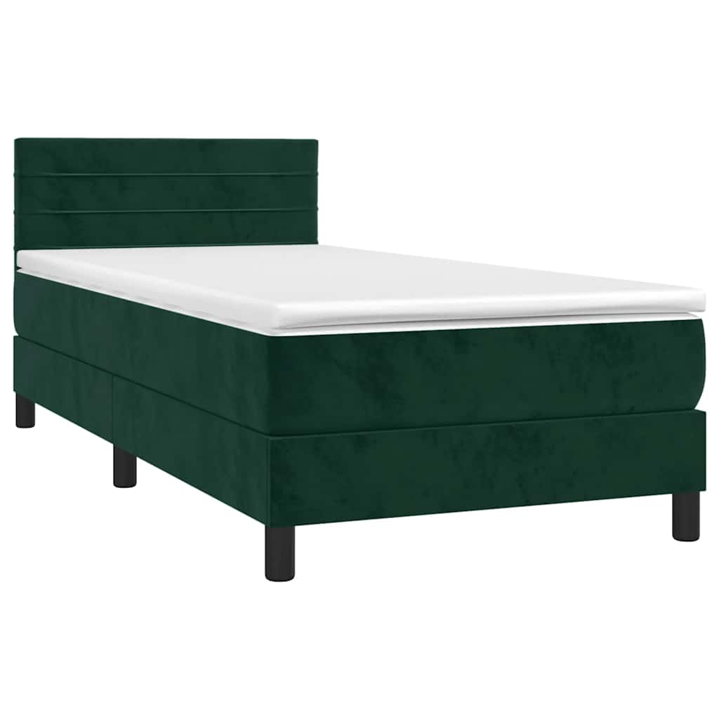vidaXL Κρεβάτι Boxspring με Στρώμα & LED Σκ. Πράσινο 80x200 εκ Βελούδο
