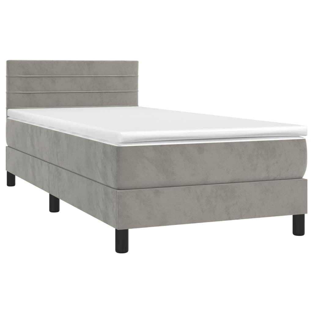 vidaXL Κρεβάτι Boxspring με Στρώμα & LED Αν.Γκρι 90x190 εκ. Βελούδινο