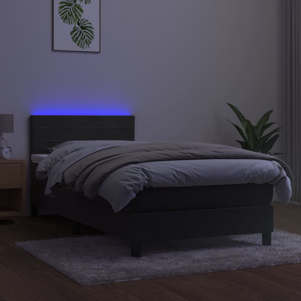 vidaXL Κρεβάτι Boxspring με Στρώμα & LED Σκ. Γκρι 90x190 εκ. Βελούδινο