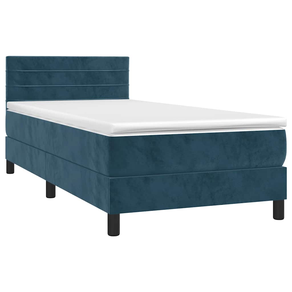 vidaXL Κρεβάτι Boxspring με Στρώμα & LED Σκ. Μπλε 100x200εκ. Βελούδινο