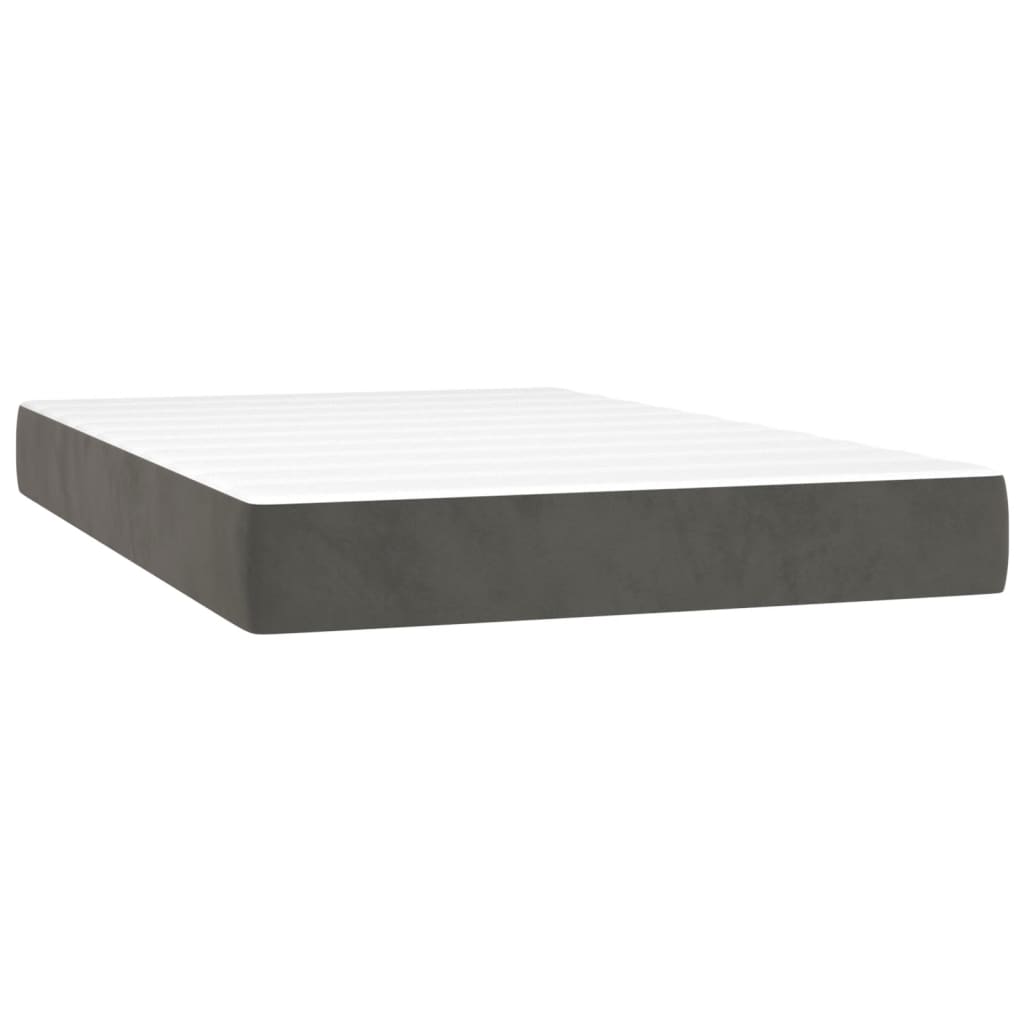 vidaXL Κρεβάτι Boxspring με Στρώμα & LED Σκ. Γκρι 120x200εκ. Βελούδινο