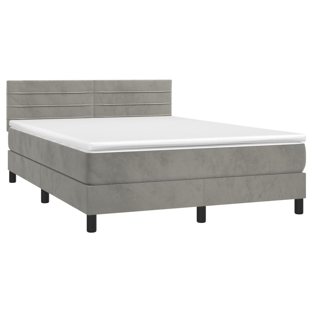vidaXL Κρεβάτι Boxspring με Στρώμα&LED Αν. Γκρι 140x190 εκ. Βελούδινο