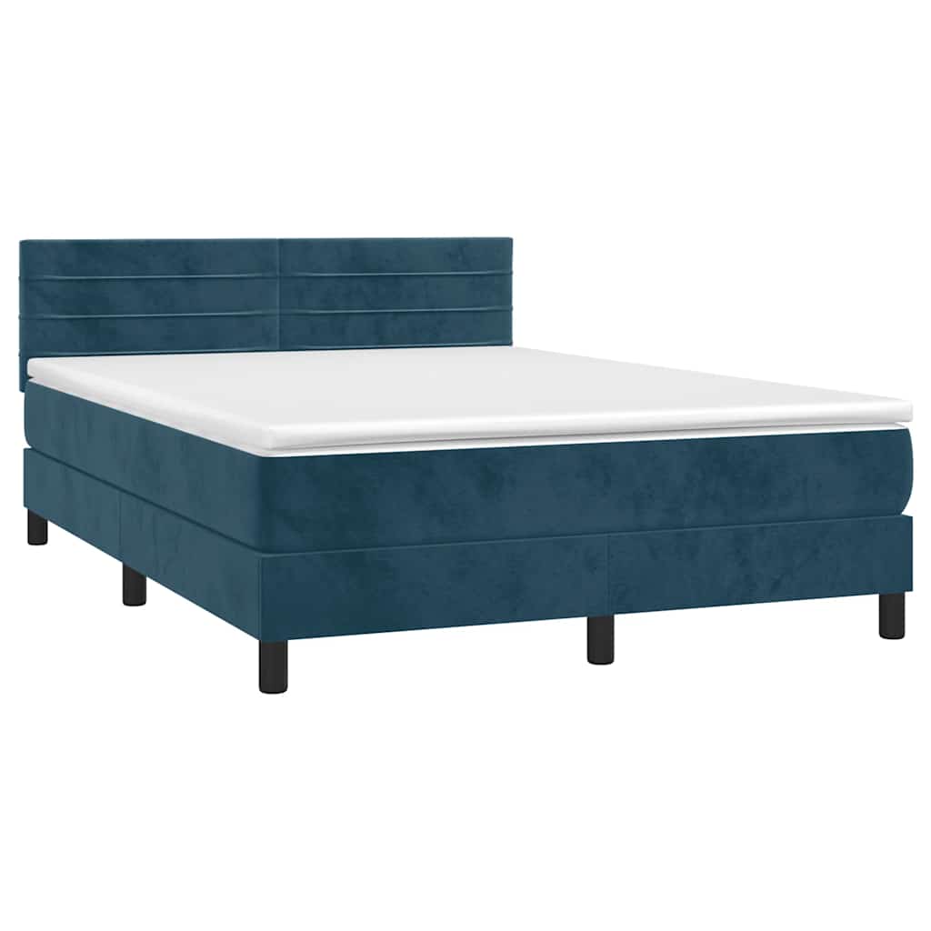 vidaXL Κρεβάτι Boxspring με Στρώμα & LED Σκ. Μπλε 140x190εκ. Βελούδινο