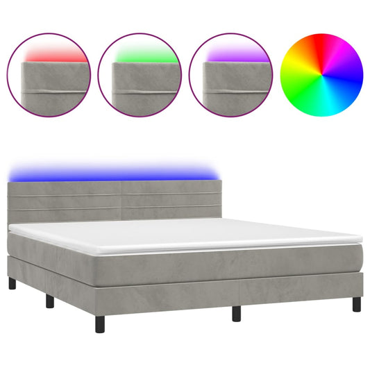 vidaXL Κρεβάτι Boxspring με Στρώμα & LED Αν.Γκρι 160x200 εκ. Βελούδινο