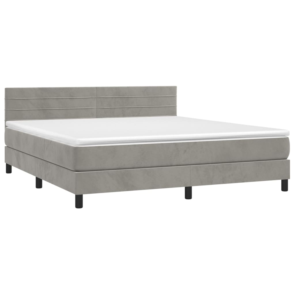 vidaXL Κρεβάτι Boxspring με Στρώμα & LED Αν.Γκρι 160x200 εκ. Βελούδινο
