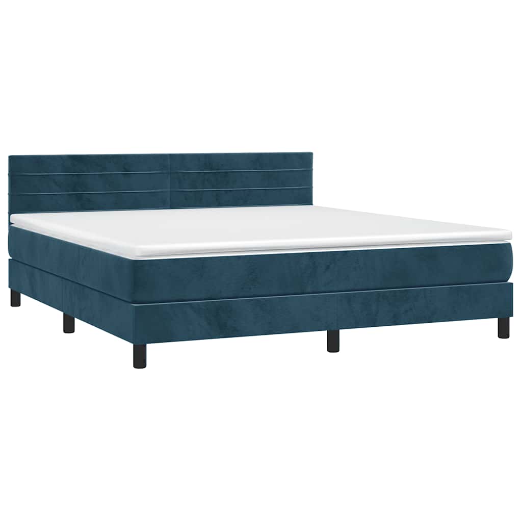 vidaXL Κρεβάτι Boxspring με Στρώμα & LED Σκ. Μπλε 180x200εκ. Βελούδινο