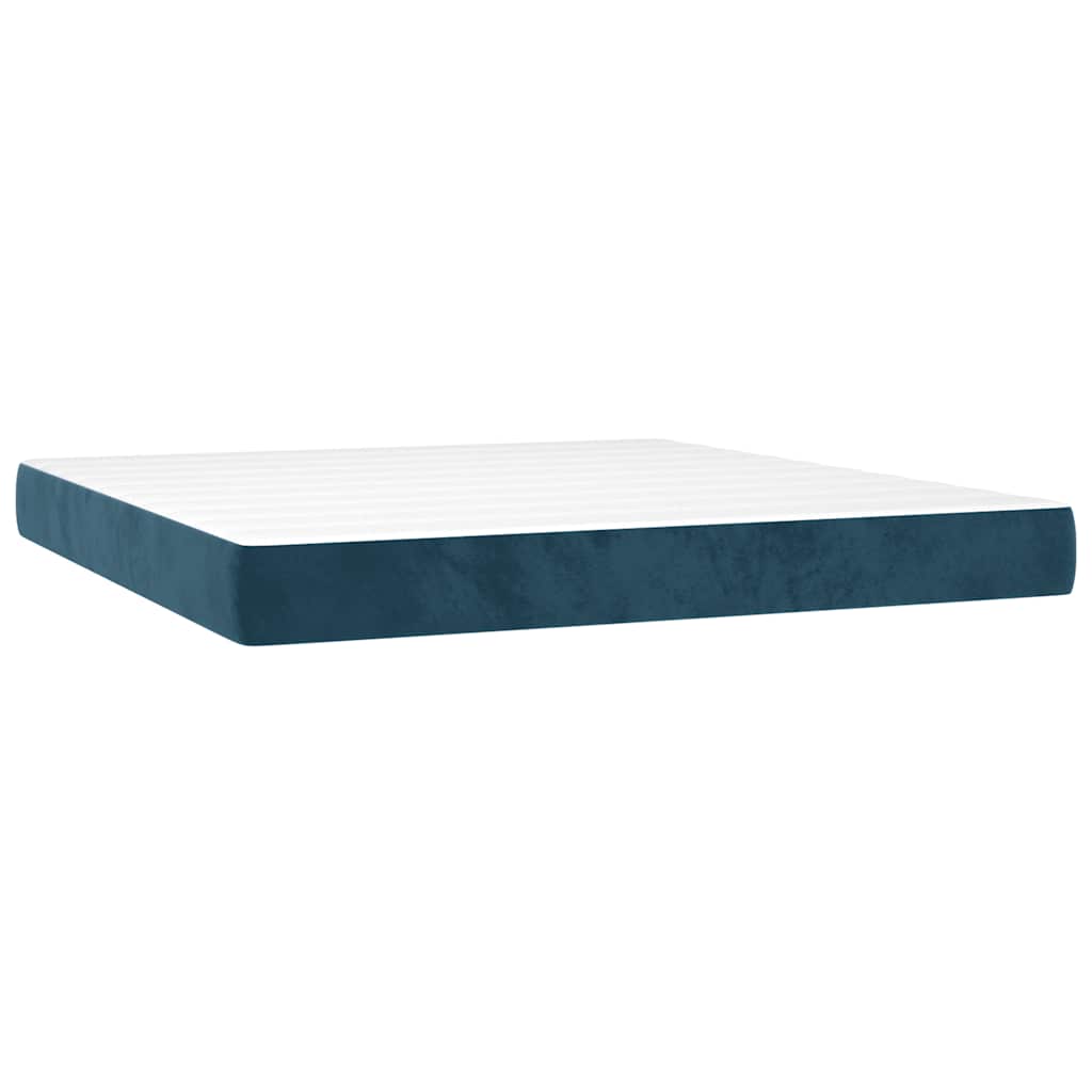 vidaXL Κρεβάτι Boxspring με Στρώμα & LED Σκ. Μπλε 180x200εκ. Βελούδινο