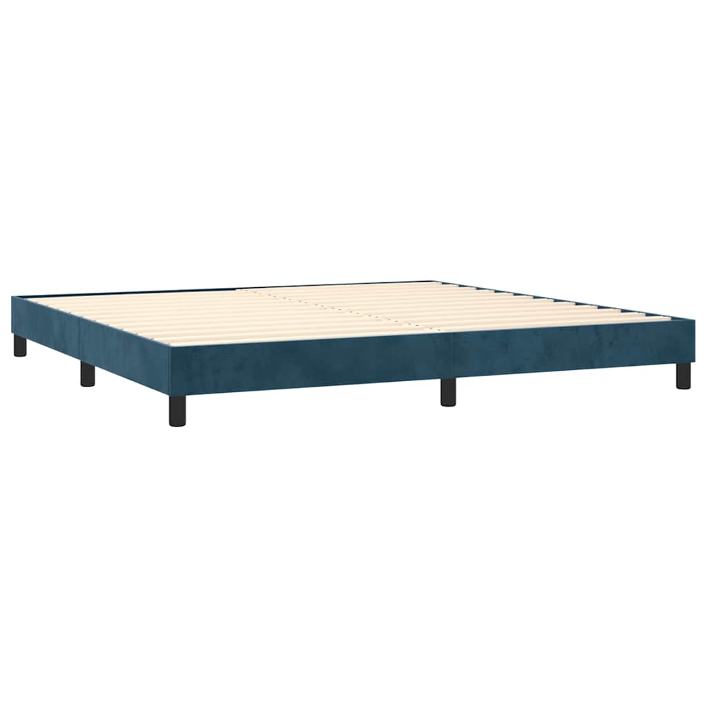 vidaXL Κρεβάτι Boxspring με Στρώμα & LED Σκ. Μπλε 200x200εκ. Βελούδινο