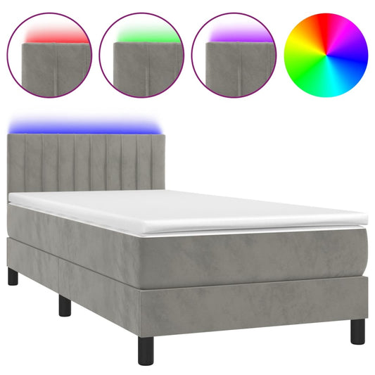 vidaXL Κρεβάτι Boxspring με Στρώμα & LED Αν.Γκρι 80x200 εκ. Βελούδινο