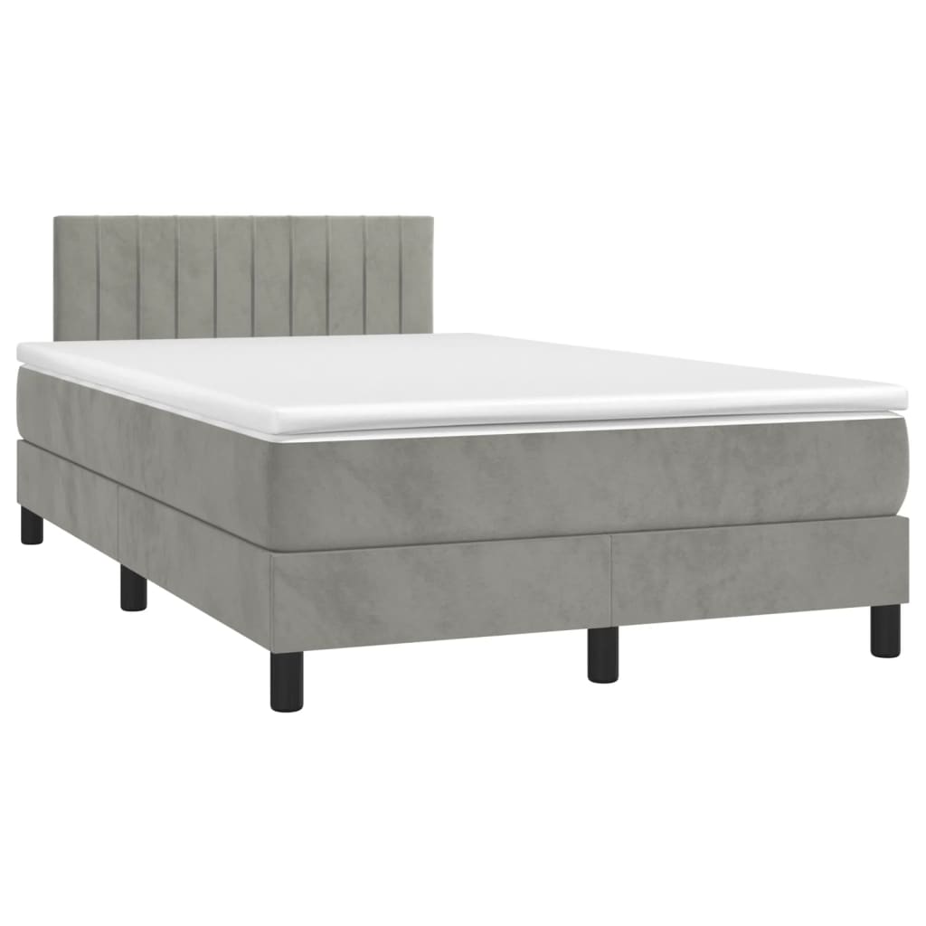 vidaXL Κρεβάτι Boxspring με Στρώμα & LED Αν.Γκρι 120x200 εκ. Βελούδινο