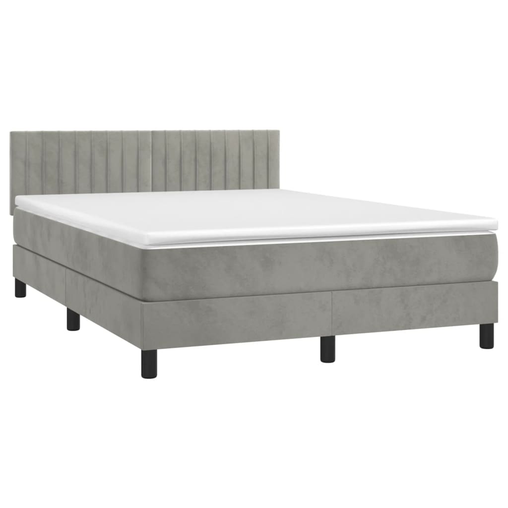 vidaXL Κρεβάτι Boxspring με Στρώμα&LED Αν. Γκρι 140x190 εκ. Βελούδινο
