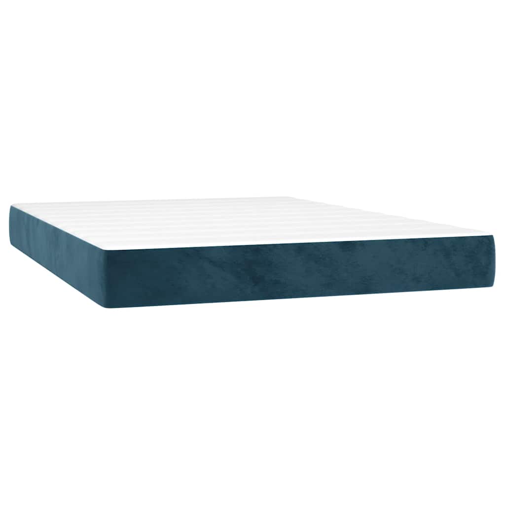 vidaXL Κρεβάτι Boxspring με Στρώμα & LED Σκ. Μπλε 140x190εκ. Βελούδινο