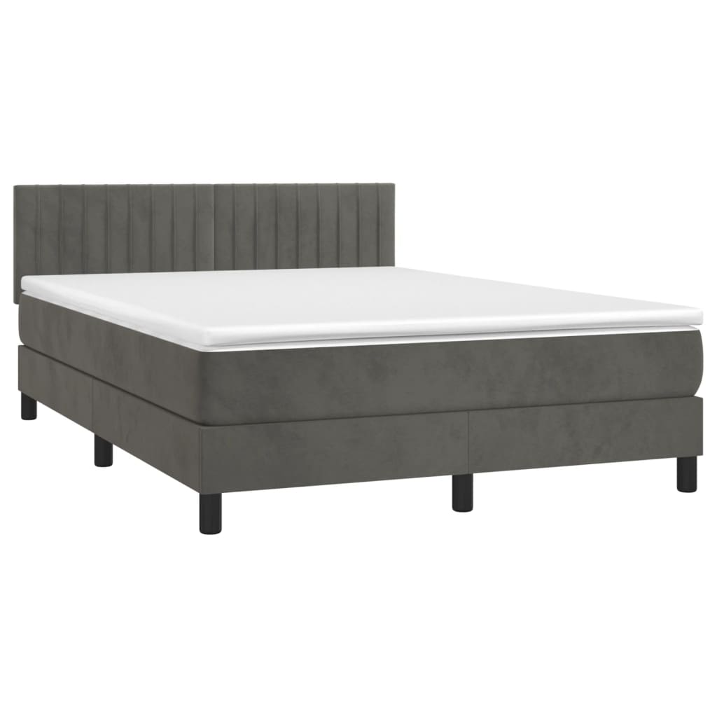 vidaXL Κρεβάτι Boxspring με Στρώμα & LED Σκ. Γκρι 140x200εκ. Βελούδινο