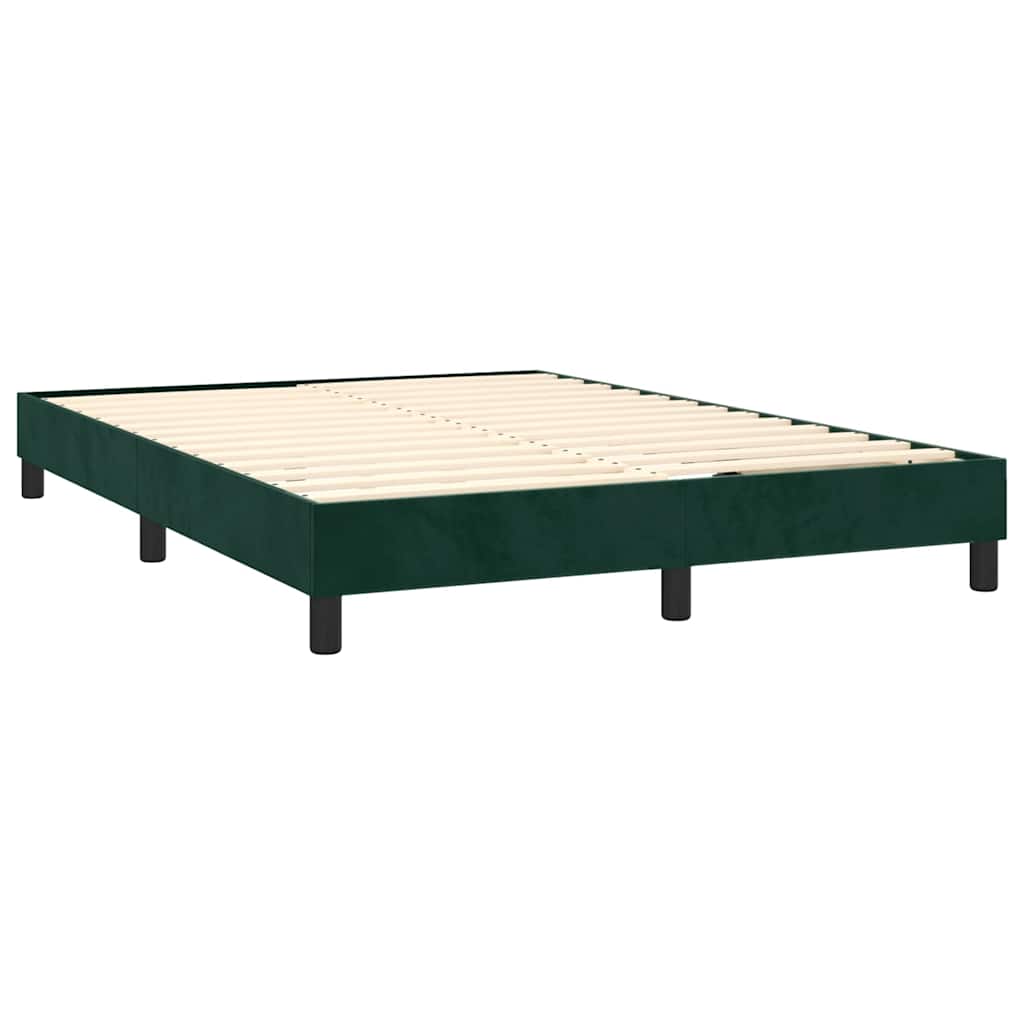 vidaXL Κρεβάτι Boxspring με Στρώμα & LED Σκ. Πράσινο 140x200εκ Βελούδο