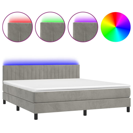 vidaXL Κρεβάτι Boxspring με Στρώμα & LED Αν.Γκρι 160x200 εκ. Βελούδινο