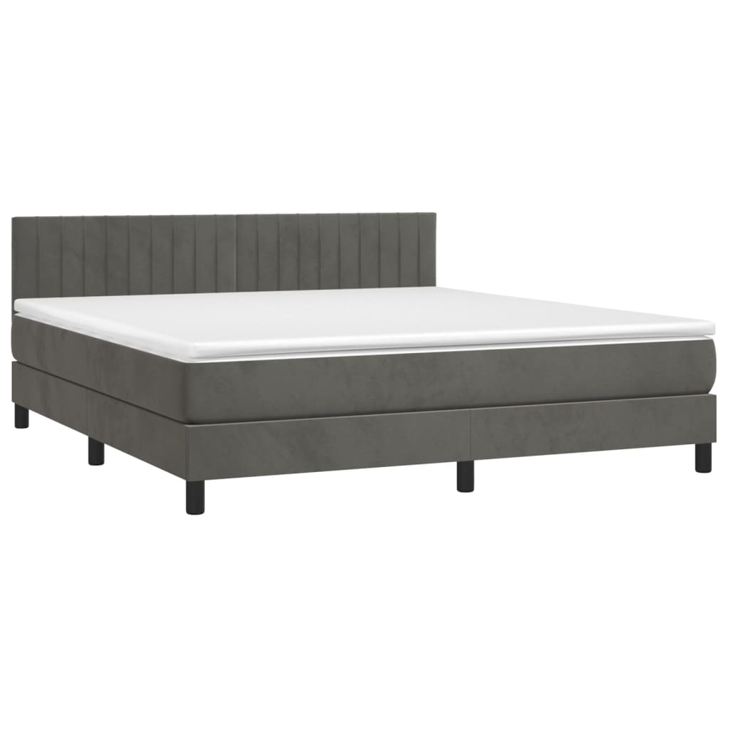 vidaXL Κρεβάτι Boxspring με Στρώμα & LED Σκ. Γκρι 160x200εκ. Βελούδινο