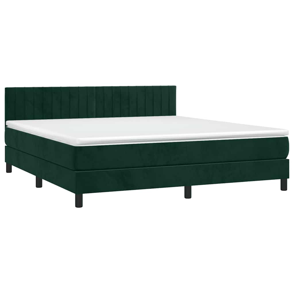 vidaXL Κρεβάτι Boxspring με Στρώμα & LED Σκ. Πράσινο 160x200εκ Βελούδο