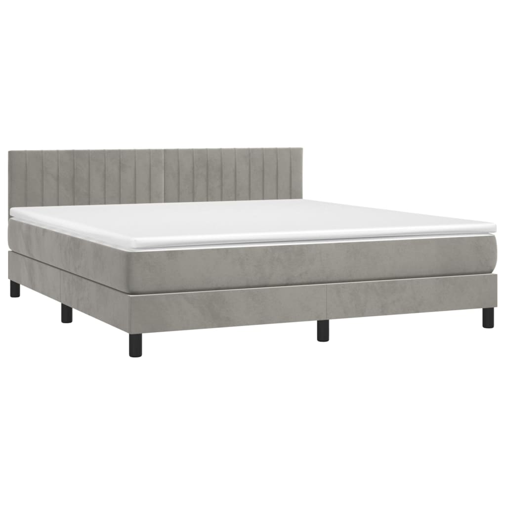 vidaXL Κρεβάτι Boxspring με Στρώμα & LED Αν.Γκρι 180x200 εκ. Βελούδινο