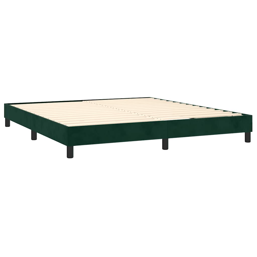 vidaXL Κρεβάτι Boxspring με Στρώμα & LED Σκ. Πράσινο 180x200εκ Βελούδο