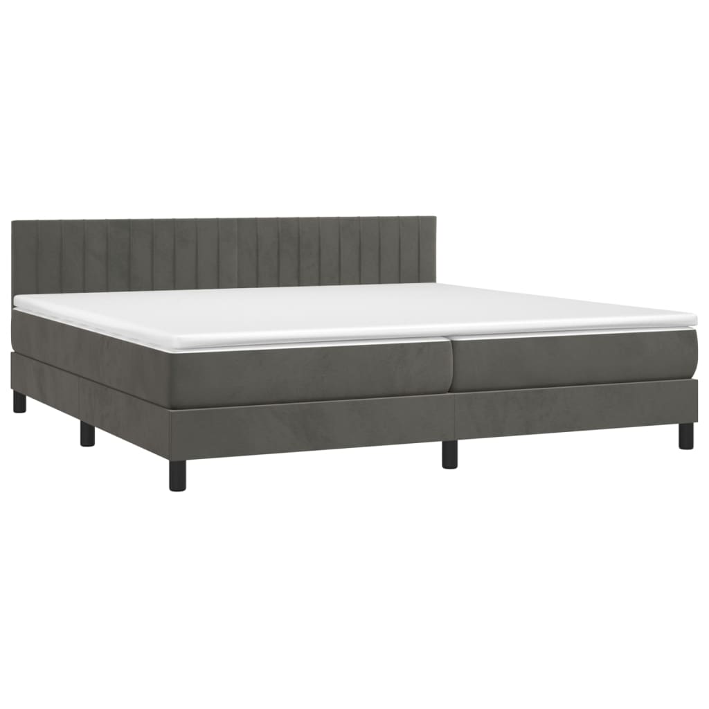 vidaXL Κρεβάτι Boxspring με Στρώμα & LED Σκ. Γκρι 200x200εκ. Βελούδινο