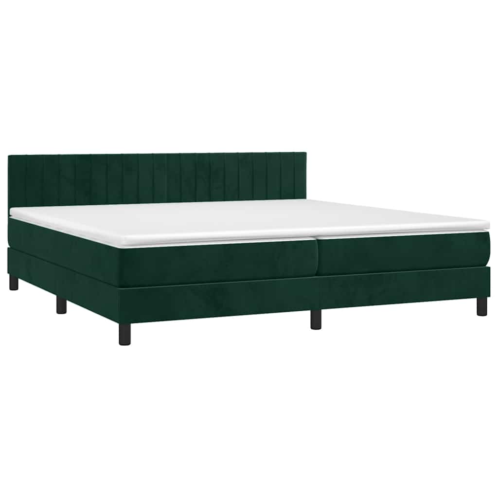 vidaXL Κρεβάτι Boxspring με Στρώμα & LED Σκ. Πράσινο 200x200εκ Βελούδο
