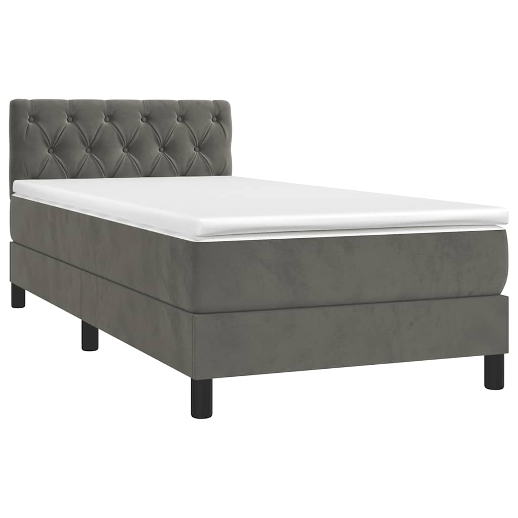 vidaXL Κρεβάτι Boxspring με Στρώμα & LED Σκ. Γκρι 80x200 εκ. Βελούδινο