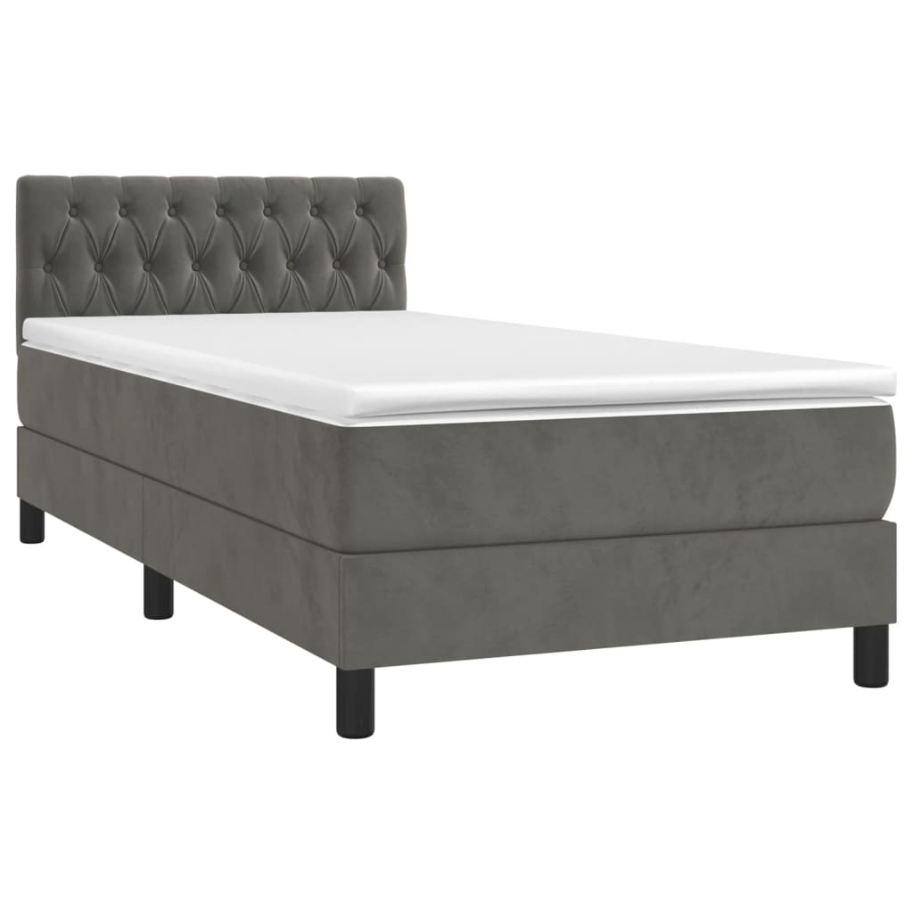 vidaXL Κρεβάτι Boxspring με Στρώμα & LED Σκ. Γκρι 90x190 εκ. Βελούδινο