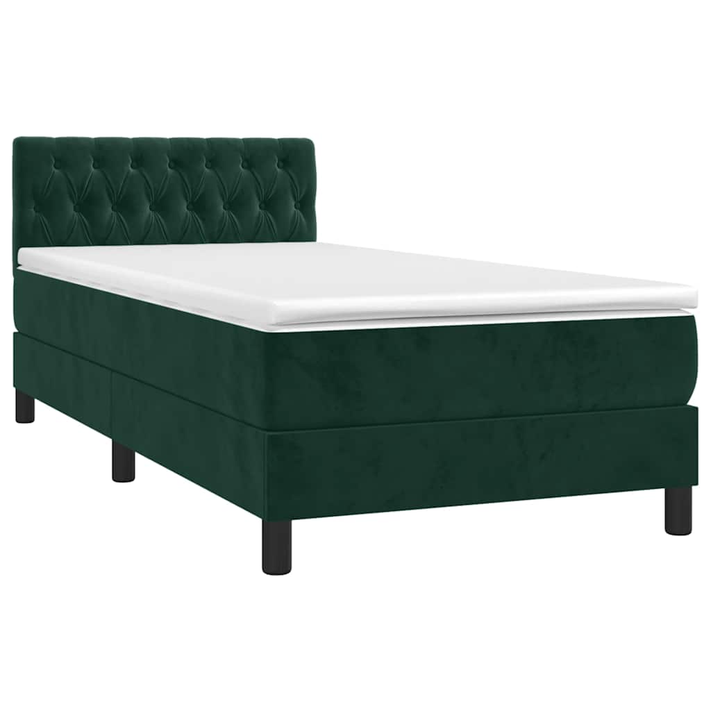 vidaXL Κρεβάτι Boxspring με Στρώμα & LED Σκ. Πράσινο 90x190 εκ Βελούδο