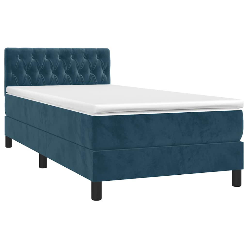 vidaXL Κρεβάτι Boxspring με Στρώμα & LED Σκ. Μπλε 90x190 εκ. Βελούδινο