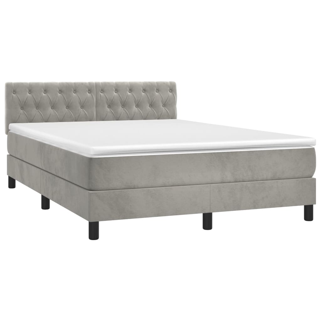 vidaXL Κρεβάτι Boxspring με Στρώμα&LED Αν. Γκρι 140x190 εκ. Βελούδινο