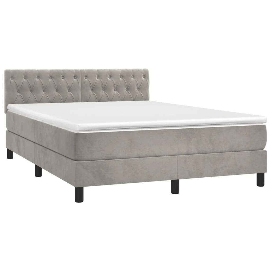 vidaXL Κρεβάτι Boxspring με Στρώμα & LED Αν.Γκρι 140x200 εκ. Βελούδινο