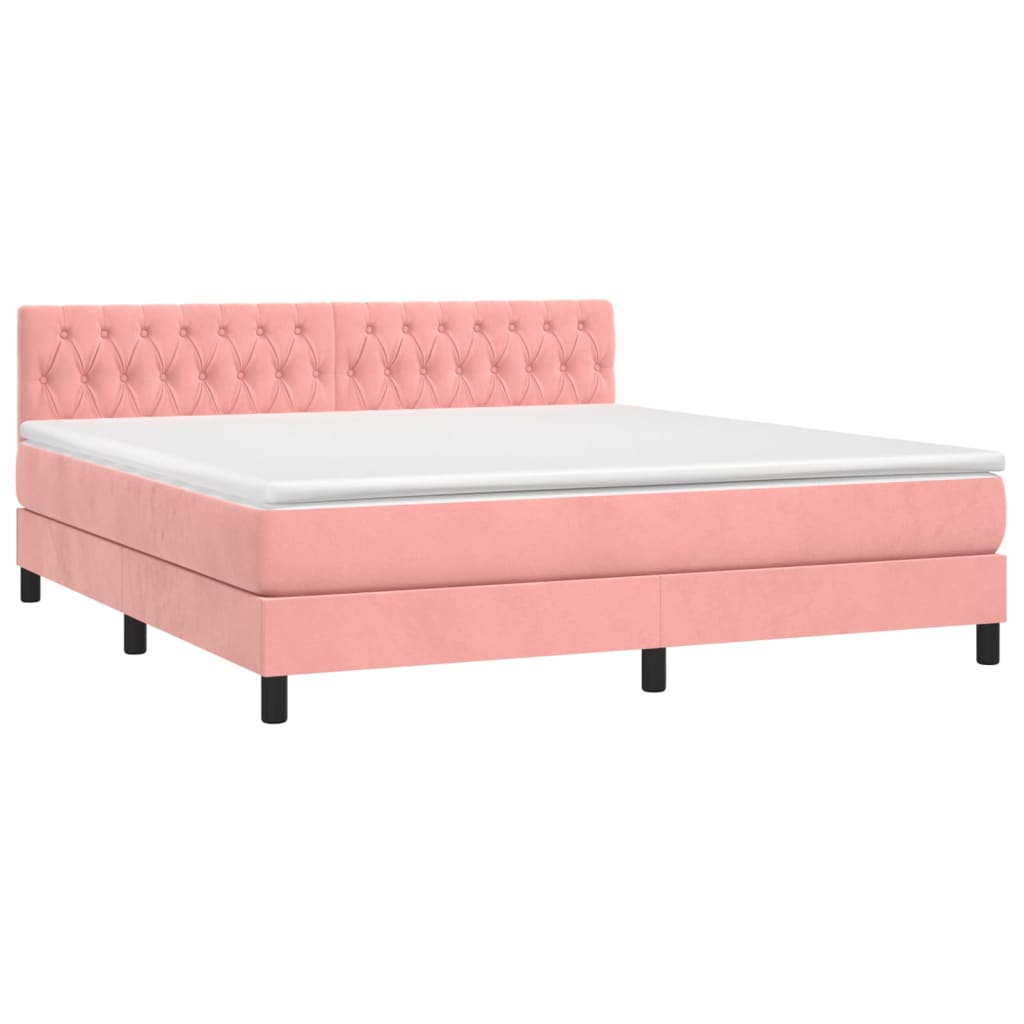 vidaXL Κρεβάτι Boxspring με Στρώμα & LED Ροζ 160x200 εκ. Βελούδινο