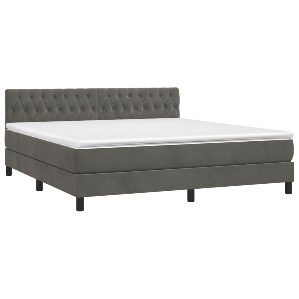 vidaXL Κρεβάτι Boxspring με Στρώμα & LED Σκ. Γκρι 180x200εκ. Βελούδινο