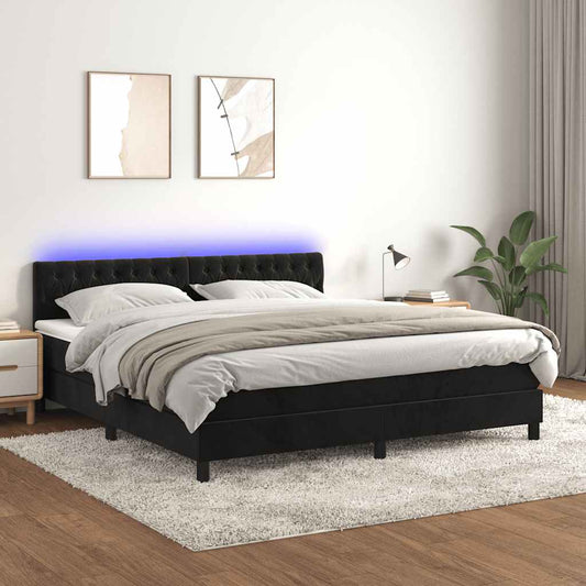 vidaXL Κρεβάτι Boxspring με Στρώμα & LED Μαύρο 180x200 εκ. Βελούδινο