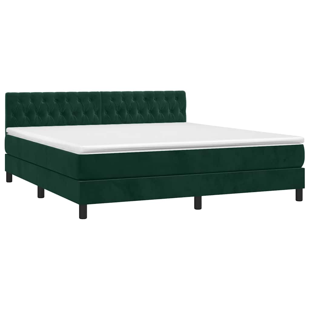vidaXL Κρεβάτι Boxspring με Στρώμα & LED Σκ. Πράσινο 180x200εκ Βελούδο