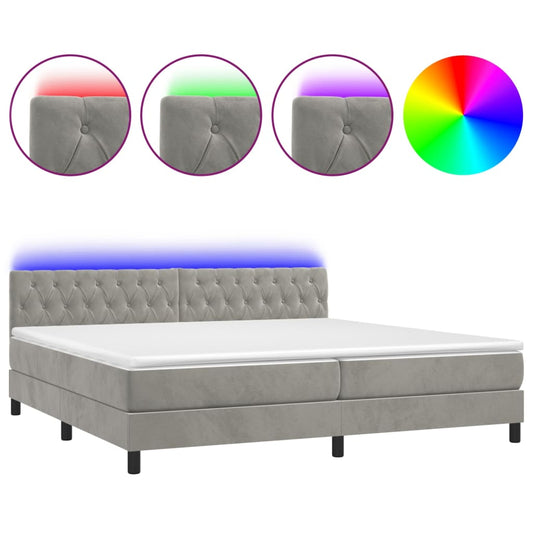 vidaXL Κρεβάτι Boxspring με Στρώμα & LED Αν.Γκρι 200x200 εκ. Βελούδινο