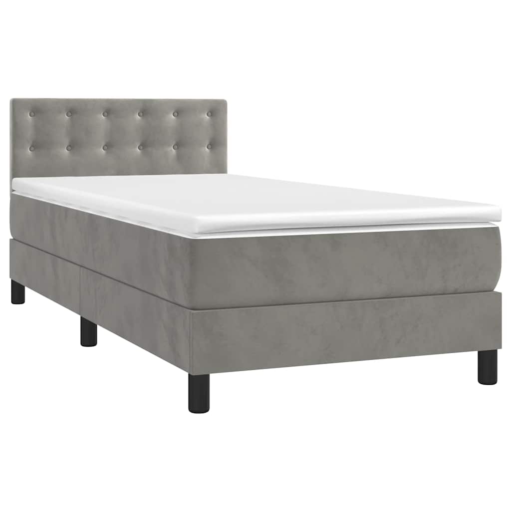 vidaXL Κρεβάτι Boxspring με Στρώμα & LED Αν.Γκρι 80x200 εκ. Βελούδινο