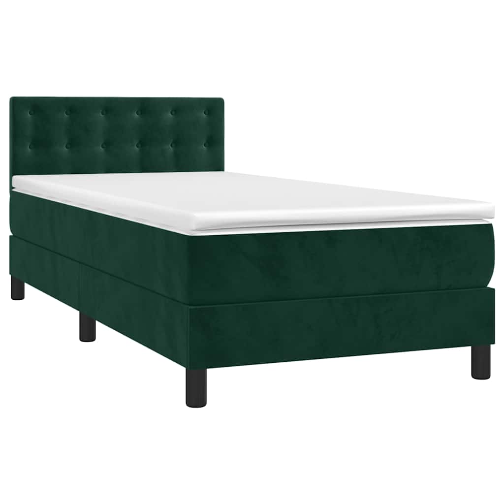 vidaXL Κρεβάτι Boxspring με Στρώμα & LED Σκ. Πράσινο 80x200 εκ Βελούδο