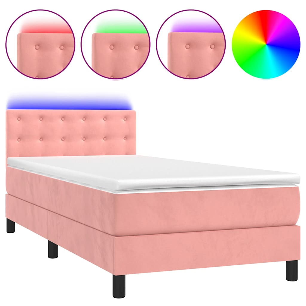 vidaXL Κρεβάτι Boxspring με Στρώμα & LED Ροζ 80 x 200 εκ. Βελούδινο