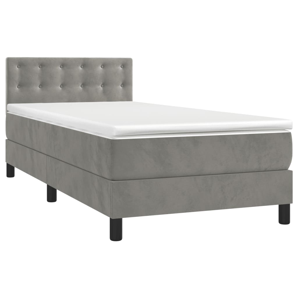 vidaXL Κρεβάτι Boxspring με Στρώμα & LED Αν.Γκρι 90x190 εκ. Βελούδινο