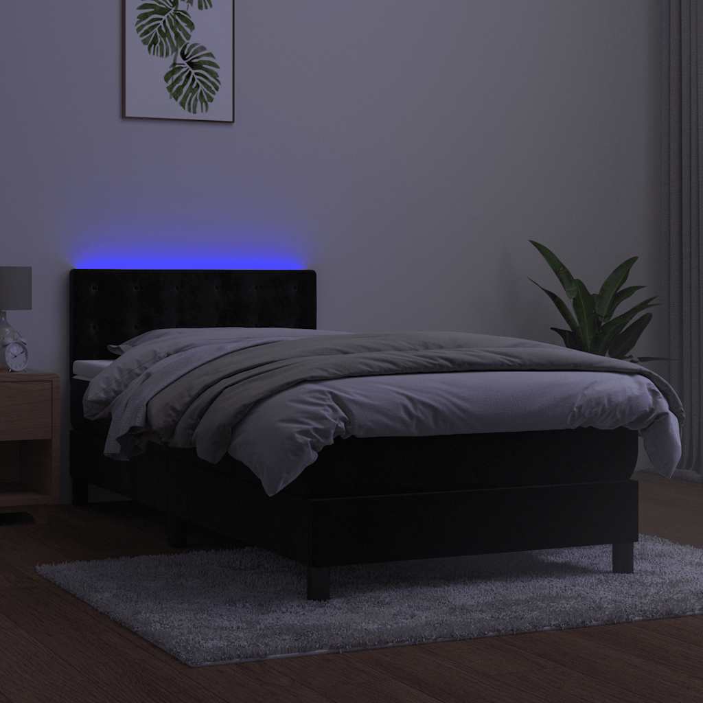 vidaXL Κρεβάτι Boxspring με Στρώμα & LED Μαύρο 90x190 εκ. Βελούδινο