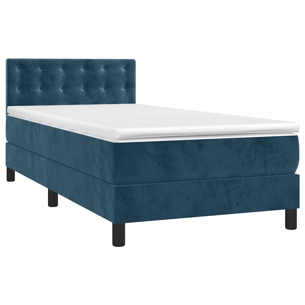 vidaXL Κρεβάτι Boxspring με Στρώμα & LED Σκ. Μπλε 90x190 εκ. Βελούδινο