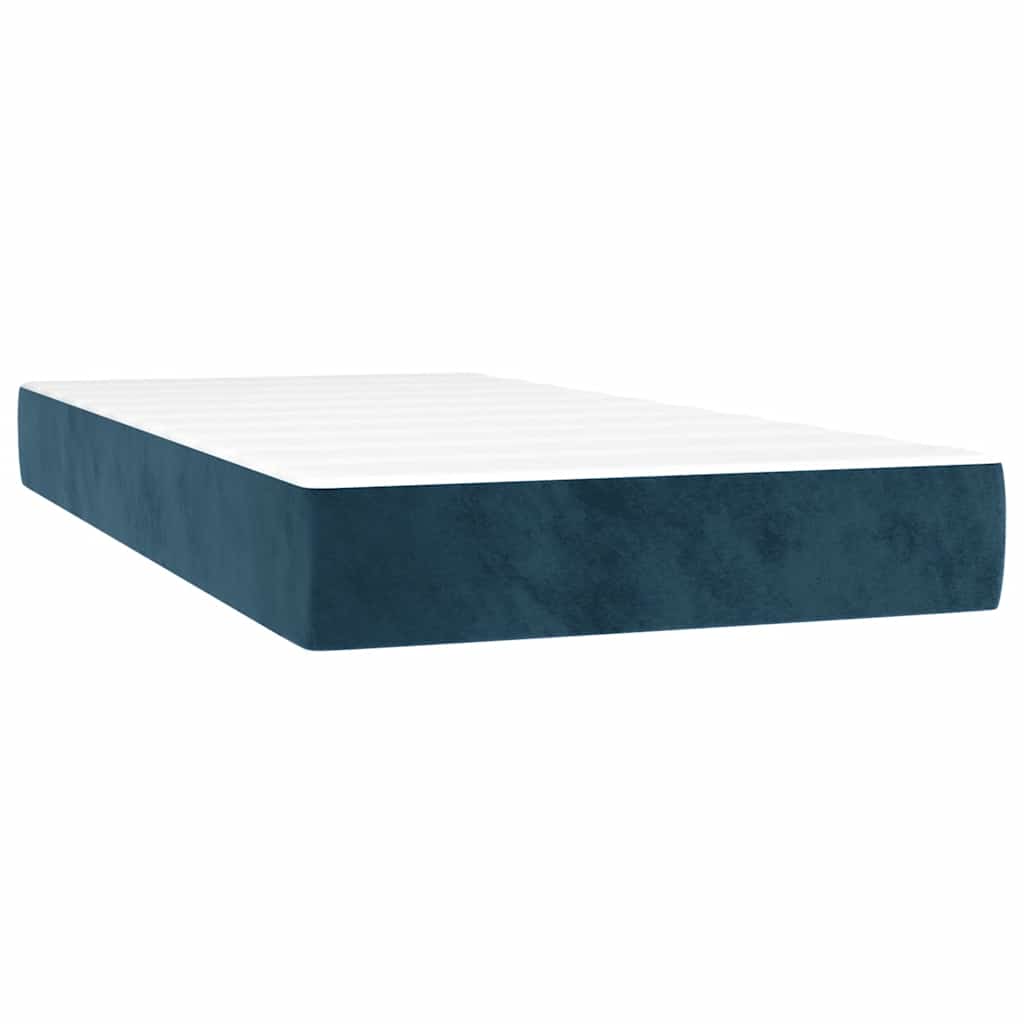 vidaXL Κρεβάτι Boxspring με Στρώμα & LED Σκ. Μπλε 90x190 εκ. Βελούδινο