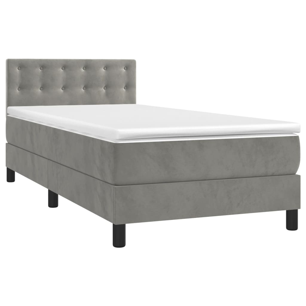 vidaXL Κρεβάτι Boxspring με Στρώμα & LED Αν.Γκρι 90x200 εκ. Βελούδινο