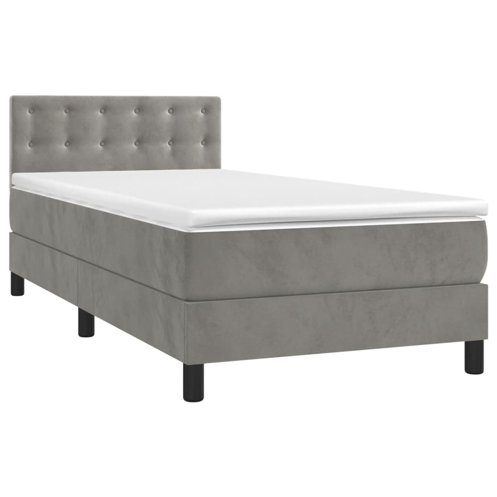 vidaXL Κρεβάτι Boxspring με Στρώμα & LED Αν.Γκρι 100x200 εκ. Βελούδινο