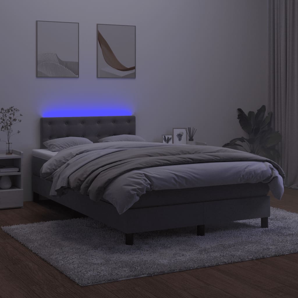 vidaXL Κρεβάτι Boxspring με Στρώμα & LED Σκ. Γκρι 120x200εκ. Βελούδινο