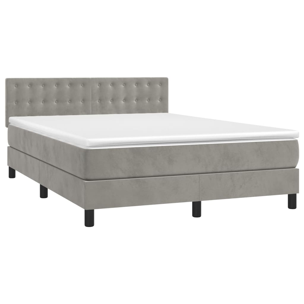 vidaXL Κρεβάτι Boxspring με Στρώμα&LED Αν. Γκρι 140x190 εκ. Βελούδινο