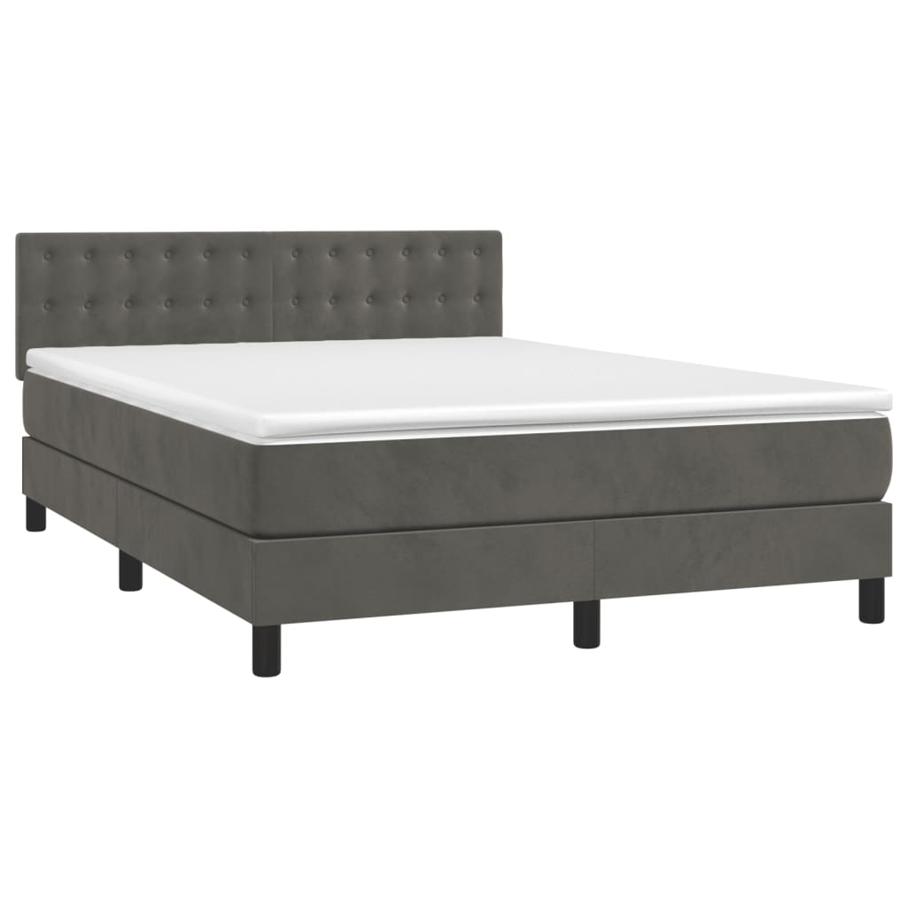 vidaXL Κρεβάτι Boxspring με Στρώμα & LED Σκ. Γκρι 140x200εκ. Βελούδινο